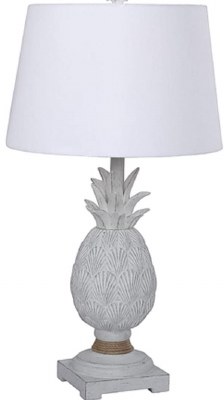 29" Distressed White Pineapple Table Lamp With Pedestal Base