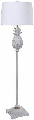 63" Distressed White Pineapple Floor Lamp With Pedestal Base