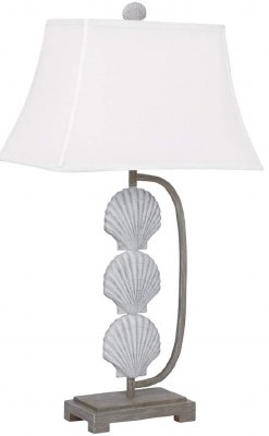 32" Distressed White and Taupe Triple Clamshell Lamp