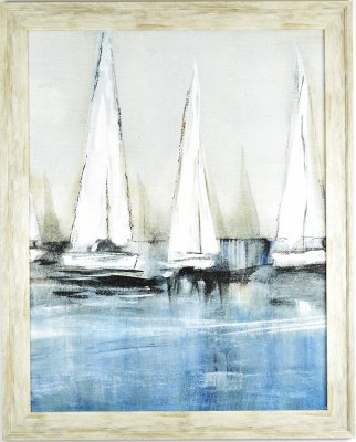 31" x 25" 3 White Sailboats Gel Textured Coastal Print in Gray Frame