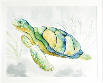 26" x 32" Yellow Shelled Turtle Gel Textured Coastal Print White Frame