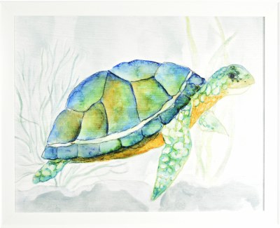 26" x 32" Blue Shelled Turtle Gel Textured Coastal Print in White Frame