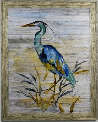 32" x 26" Turquoise Neck Heron on Gel Textured Coastal Print in Gray Frame