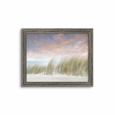 26" x 32" Windy Dunes With Long Grass Gel Textured Coastal Print in Gray Rustic Frame