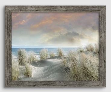 26" x 32" Windy Dunes With Boat Gel Coastal Textured Print in Gray Rustic Frame