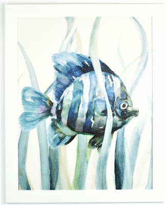 31" x 25" Blue Fish Gel Textured Coastal Print in White Frame