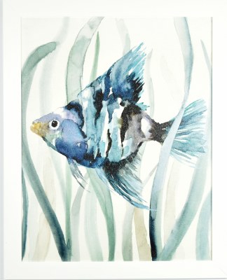 31" x 25" Blue Angelfish Gel Textured Coastal Print in White Frame