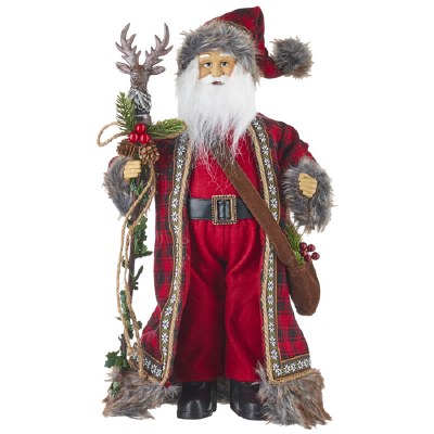 18" Red and Gray Santa With Reindeer Staff