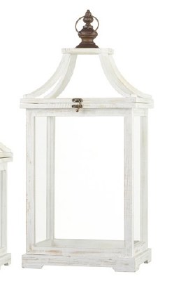 26" Square Distressed White Rectangular Lantern With Glass Door