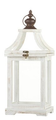 Square Distressed White Rectangular Lantern With Glass Door