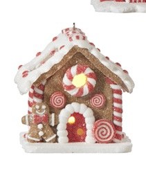 3" LED Gingerbread House With Red Door and Gingerbread Man