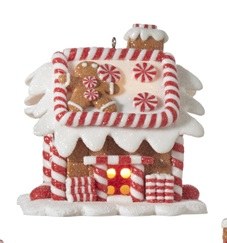 3" LED Gingerbread House With Square Red Door and Man on Roof