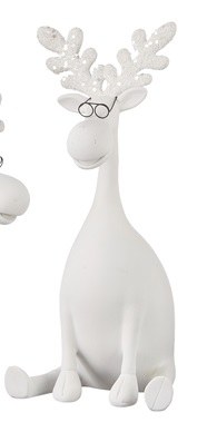 12" White Polyresin Sitting Moose With Glasses Figurine