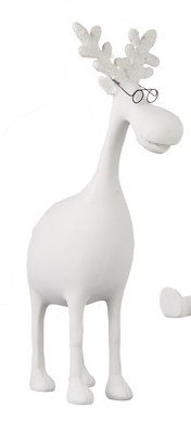 12" White Polyresin Standing Moose With Glasses Figurine
