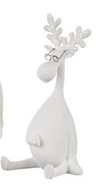 12" White Polyresin Moose With Glasses Holding Stomach Figurine