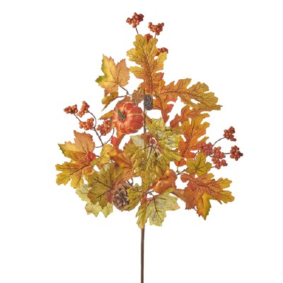 24" Faux Yellow and Orange Pumpkin Leaf Spray Fall and Thanksgiving Decoration