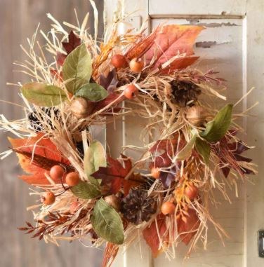 6.5" Opening Faux Orange and Natural Leaves, Pinecones, and Walnuts Autumn View Candle Ring Fall and Thanksgiving Decoration