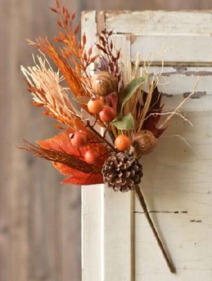 18" Faux Orange Leaves, Pinecones, and Walnuts Autumn View Spray Fall and Thanksgiving Decoration