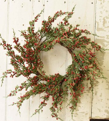 6.5" Opening Faux Red Berry Cedar Candle Ring