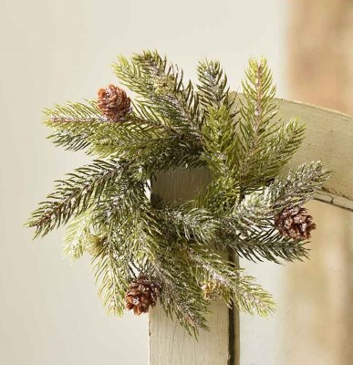 2" Opening Faux Frosted White Spruce and Pinecone Candle Ring