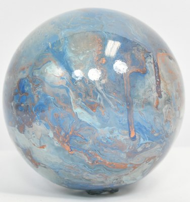5" Blue nad Beige Artisan Finish Glass Orb