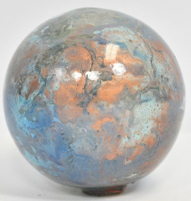 3" Blue and Beige Artisan Finish Glass Orb