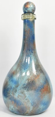 19" Blue and Beige Artisan Finish Glass Bottle With a Topper
