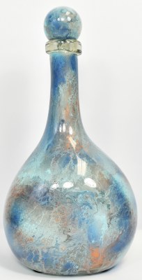 17" Blue and Beige Artisan Finish Glass Bottle With a Topper