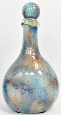 13" Blue and Beige Artisan Finish Glass Bottle With a Topper