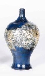 12" Weathered Cobalt Ceramic Genie Vase