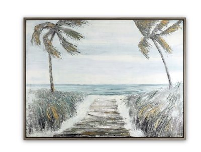 31" x 41" Blue and Brown Two Palm Beach Path Framed Embellished Acrylic Wall Art