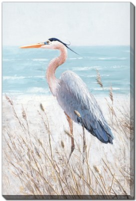 36" x 24" Blue Heron Watch Embellished Canvas Wall Art