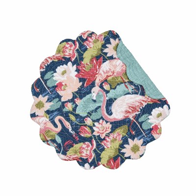 17" Round Blue and Pink Flamingo Lagoon Scallop Placemat