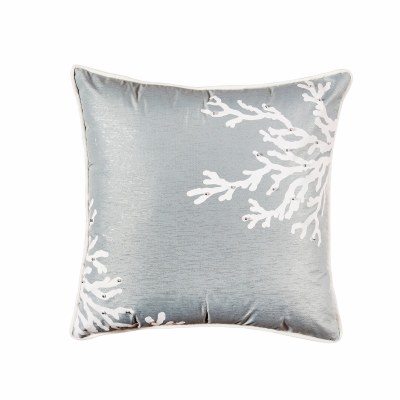 18" Square Seafoam Green With Silver Thread Coral Pillow
