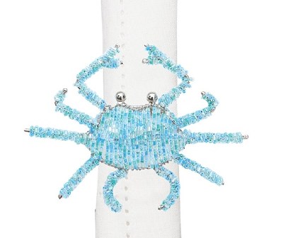 5" Light Blue Beaded Crab Napkin Ring