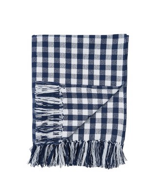 50" x 60" Indigo Gingham Woven Cotton Throw