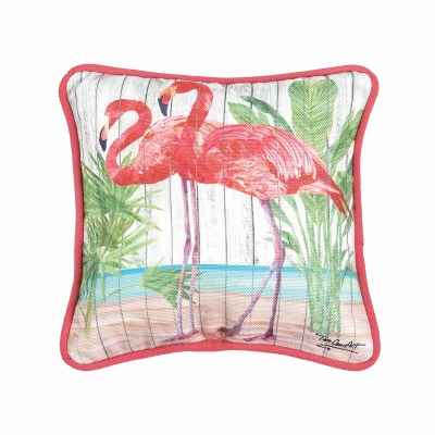 8" Square Flamingo Paradise Pillow With Pink Piping