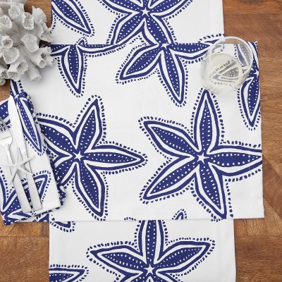 14" x 20" Kate Nelligan Navy and White Starfish Placemat
