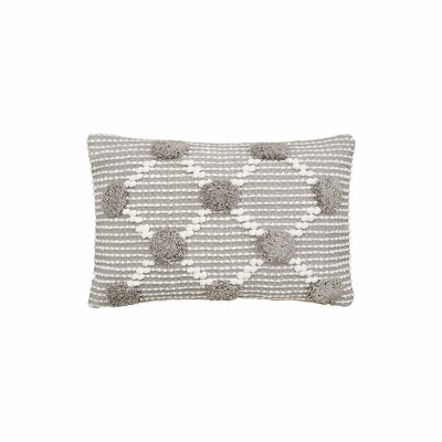 14" x 22" Gray and White Tufted Lumbar Pillow