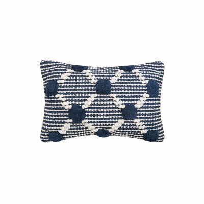 14" x 22" Navy and White Tufted Lumbar Pillow