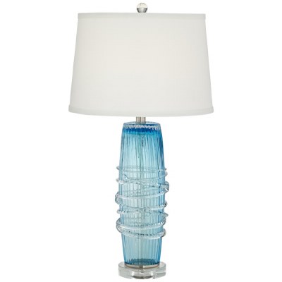 29" Blue Seeded Glass Coil Cylinder Lamp