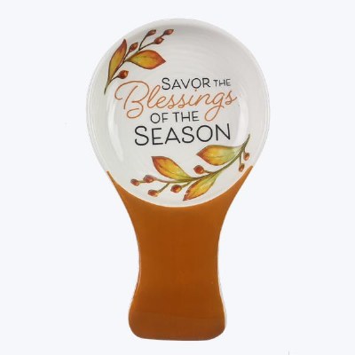 8" Ceramic Autumn Blessings of the Season Spoon Rest With Spoon Fall and Thanksgiving