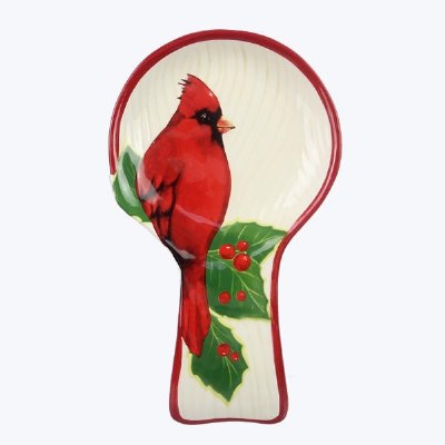 8" Ceramic Christmas Cardinal Ceramic Spoon Rest With Spoon