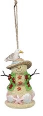 4" Green Hawaiian Shirt Sand Snowman With Seagull Ornament