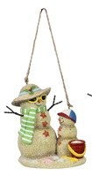 4" Green Striped Scarf Sand Snowman and Child Ornament