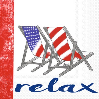 5" Square Red White and Blue Relax Beach Chairs Beverage Napkins