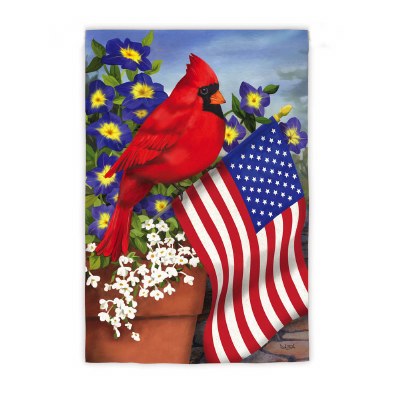 18" x 13" Mini Cardinal With American Flag Suede Garden Flag