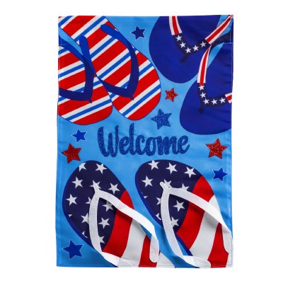 18" x 13" Mini Red White and Blue Flip Flops Welcome Garden Flag