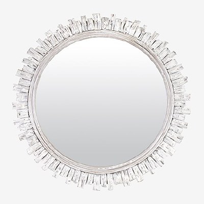 35" Round Whitewashed Short Vines Wall Mirror