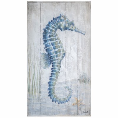 36" x 20" Blue and Gray Seahorse I Slats Wall Plaque